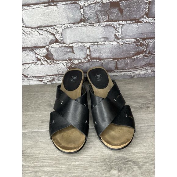 G.H. Bass & Co. MaryAnn Black Leather Wedge Slip On Sandals Women Sz 8M US/39EU - Picture 11 of 16